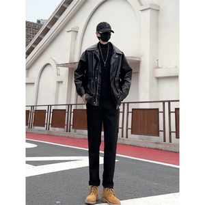 黑色pu皮衣外套男秋冬高级感痞帅cleanfit美式机车飞行员夹克春季图片