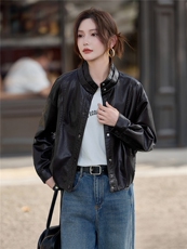 【大量现货】秋季女装新款时尚立领小个子高级感短款皮衣外套，女装皮衣，魅衣本色
