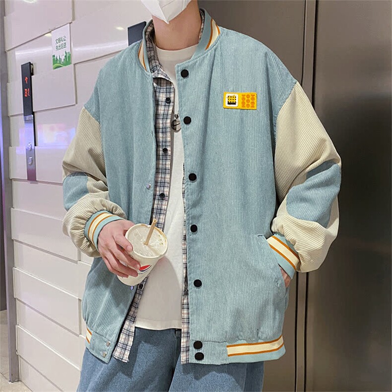 灯芯绒外套男春秋季港风ins拼色休闲宽松潮牌痞帅情侣夹克A80/P55,男装夹克,星座506
