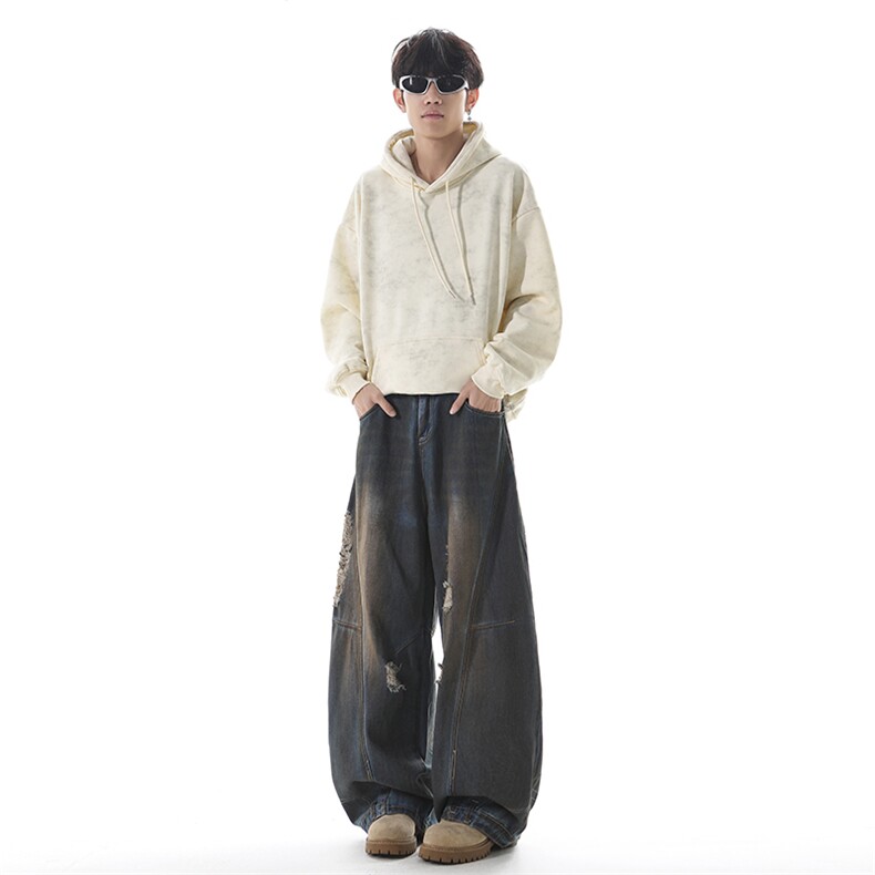 美式复古做旧脏染阔腿牛仔裤男女高街hiphop宽松ZT8017P57,男装牛仔裤,星座1112-1