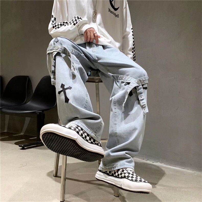 春季美式街头牛仔裤男ins潮流vibe拖地裤子宽松K2587-P45,男装休闲裤,星座512-2