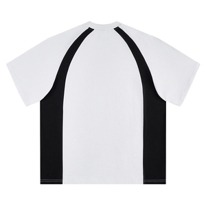 得物抖音品质二开240克重磅宽松纯棉美式高街撞色拼接短袖T恤图片