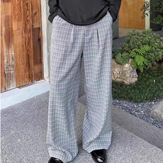 阔腿裤男女直筒长裤子秋冬新款松紧腰百搭休闲裤显瘦薄款格子裤，男装休闲裤，星座506A