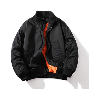 现货2色秋冬带帽可拆卸针织立领飞行服外套棉服夹克