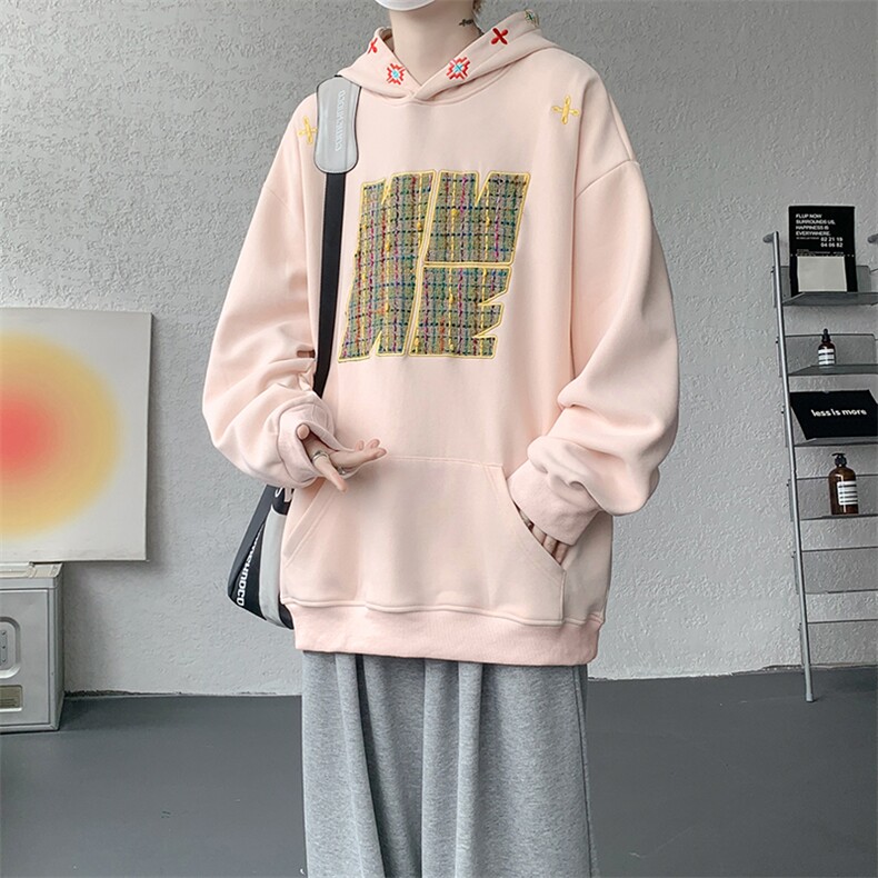 8XL-M美式复古小香风卫衣宽松连帽重磅外套刺绣加大码WY9109/P65,女装短外套,电商B238