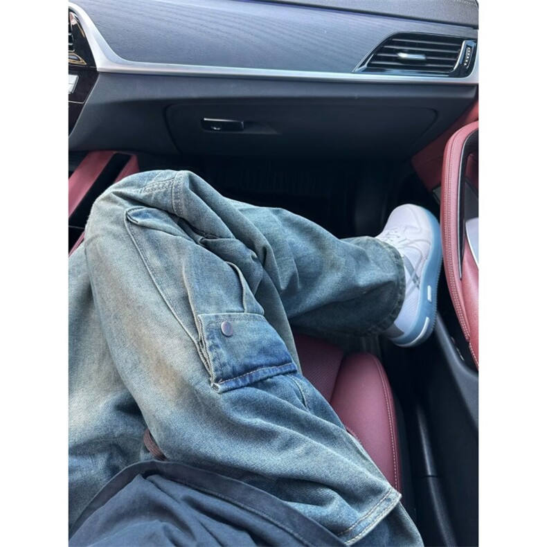 阔腿工装牛仔裤男潮牌大口袋宽松水洗高街拖地牛仔长裤K7037-P52,男装牛仔裤,星座1001-1