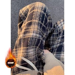 网图 加绒加厚秋冬新款格子裤男女垂感休闲直筒裤-A2359JRP42图片