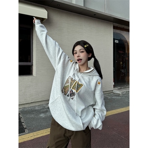 潮刺绣美式复古连帽卫衣女秋季2026新款宽松慵懒风over图片