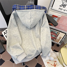 美式假两件连帽格子卫衣开衫男HY180P55，男装卫衣，星座1116-2