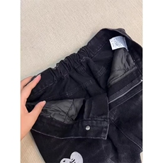 867-P48美式高街爱心字母刺绣牛仔裤男款高腰显瘦微喇裤子，男装牛仔裤，电商B323A