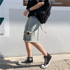 毛边破洞牛仔短裤男夏季薄休闲乞丐裤高街潮牌宽松五分裤6766-p35，男装牛仔裤，星座1008