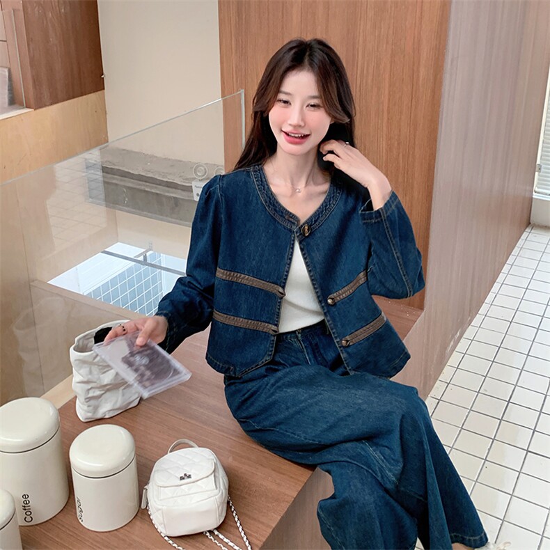 时尚显瘦牛仔套装女长裤2024新款韩版宽松百搭休闲两件套,女装套装/套裙,秋水欣儿