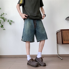 美式复古牛仔短裤男夏季新款高街水洗做旧设计感五分裤KA1140-P42，男装牛仔裤，星座208-5