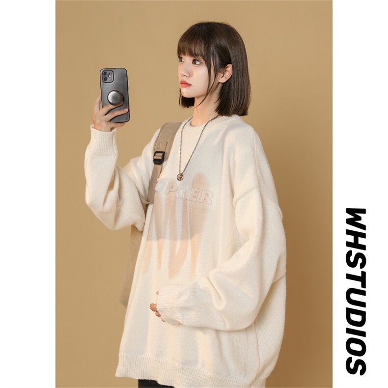 M8176/P65冬季字母圆领毛衣潮流宽松针织衫港?大码印花美式毛衣，女装针织衫/毛衣，电商A141