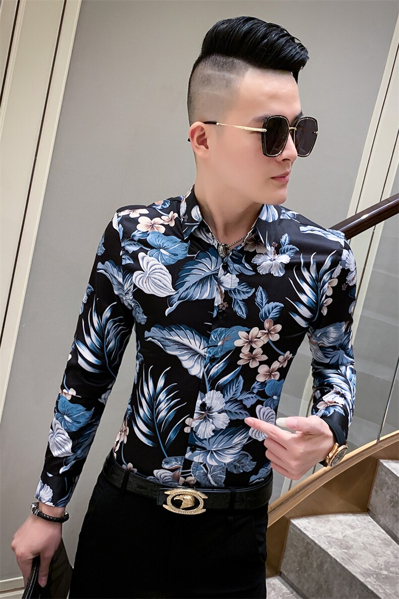 2021春男衬衫长袖上衣韩版社会精神小伙印花花衬衫A068,男装衬衫,星座419（原A233）