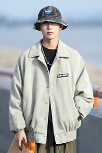 2026秋季麂皮绒外套男翻领开衫夹克棒球服 A365P90图片