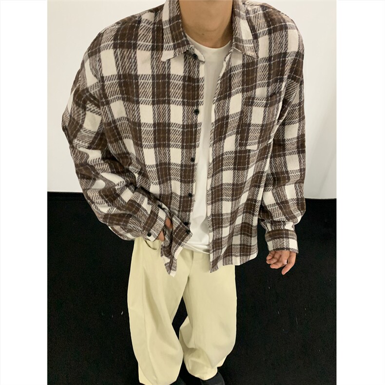 现货~磨毛格子大码长袖衬衫C5897/特P25咖啡,男装衬衫,电商A094