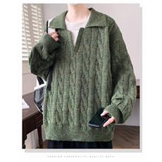 复古麻花半拉链针织衫男秋潮牌慵懒风情侣毛衣美式简约休闲POLO衫，男装针织衫/毛衣，星座1013-1