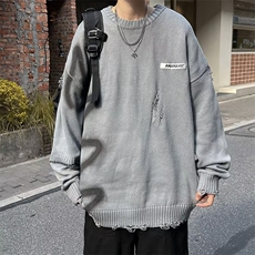 破洞针织衫男涂鸦韩版潮流2024冬季新款ins宽松毛衣MZ595X-P48，男装针织衫/毛衣，星座412-3