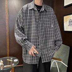 F160-P33现货春季港风格子衬衫男2024新款长袖宽松，男装衬衫，星座512-6