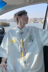 夏季创意短袖衬衫男款夏季青少年小众手绘领带衬衣潮牌少年感T恤，男装衬衫，电商A001