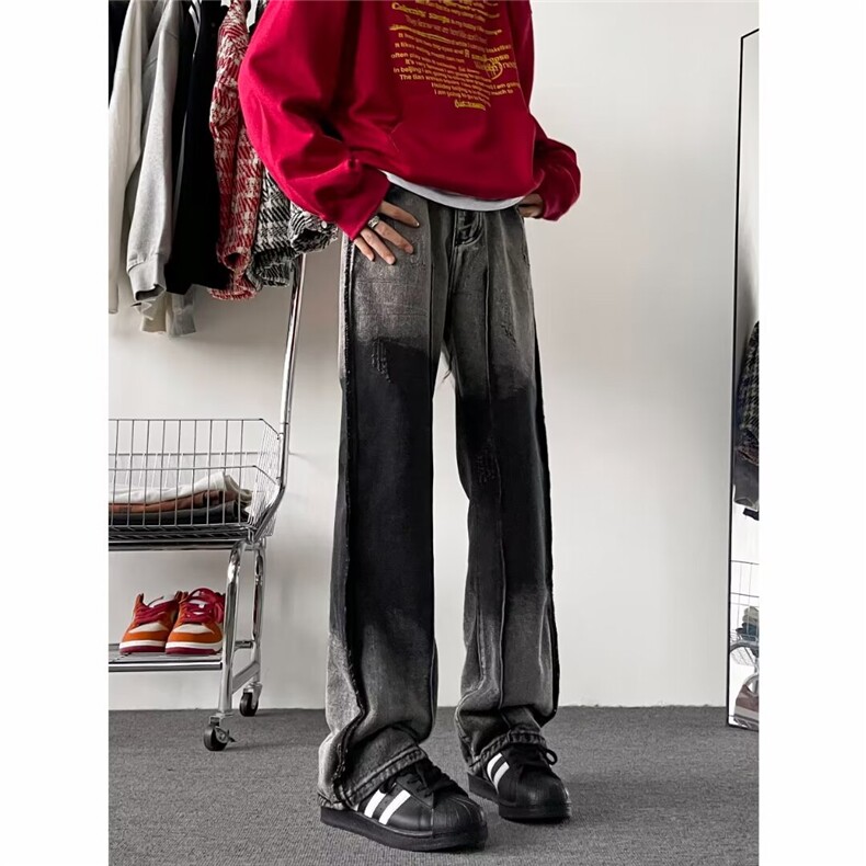 渐变水洗牛仔裤男美式高街vibe微喇裤子宽松直筒休闲裤N1122-p45,男装牛仔裤,星座1008