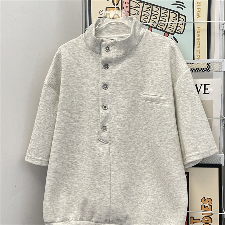 夏季薄款亨利领短袖T恤潮流宽松休闲百搭上衣POLO衫，男装Polo衫，星座410-7