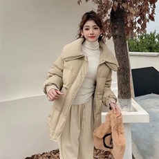 《现货新品》5色可选翻领针织大毛领抽绳白鸭绒羽绒服外套，女装羽绒服，曼琳思菲