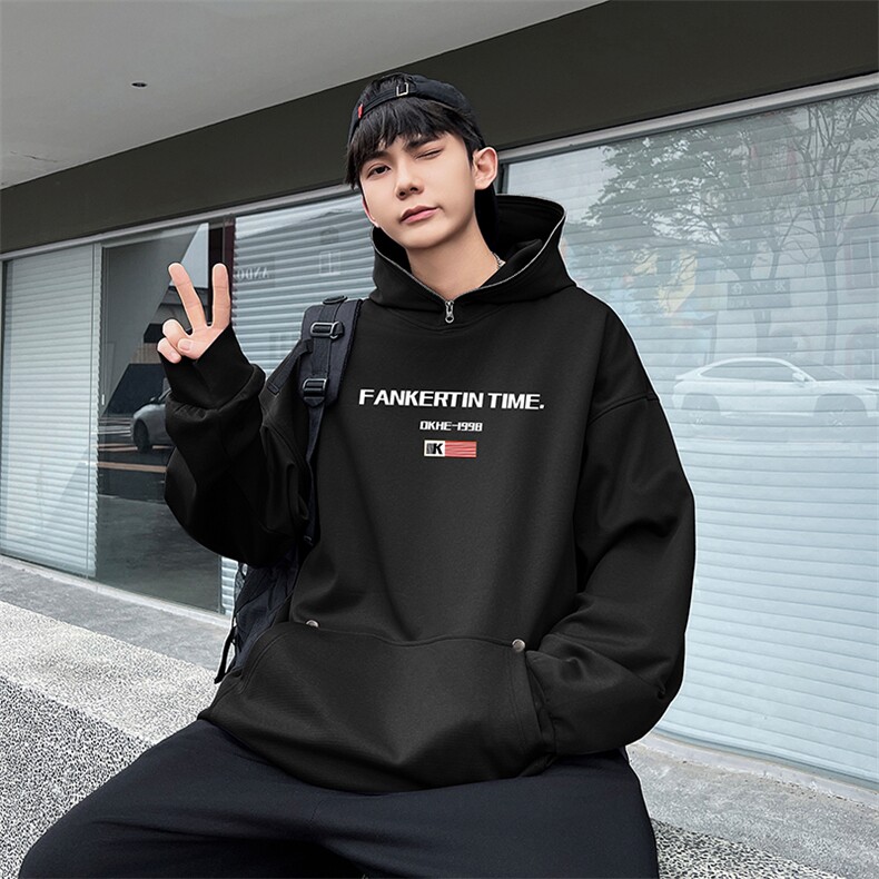 W966-P63M-6XL秋季美式重磅酷丝棉加绒套头连帽拉链卫衣,男装卫衣,星座109-1