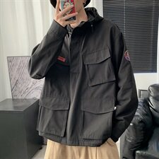 【】A003-AJ021-P55新款男士连帽工装夹克带贴标休闲外套，男装夹克，电商A003