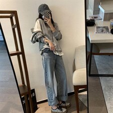 三色直筒牛仔裤，女装牛仔裤，XTZ style