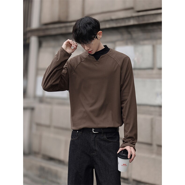 美式复古小V领街头上衣T恤日系休闲学院简约上衣HY905TP20无差价，男装T恤，电商A102B