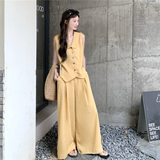 韩系高腰阔腿裤套装女2025夏季新款气质时尚高级感无袖马甲两件套，女装套装/套裙，2C210