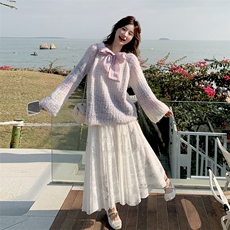 春季蝴蝶结毛衣蕾丝半身裙两件套2C133-8903-P145-K198，女装套装/套裙，2C133