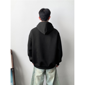 重磅65棉无帽绳450克拉链连帽卫衣硬挺短宽套头外套男 RH5305-P49图片