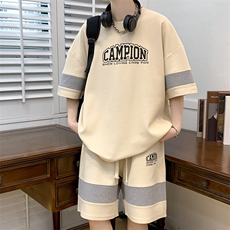 2025夏季新款运动服短袖T恤运动套装潮男痞帅一套搭配宽松短裤p45，男装T恤，星座1113