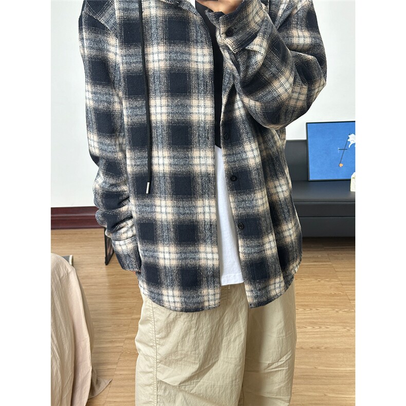 数据毛呢连帽格子衬衫磨毛中性加厚连帽衬衫外套CS069-P48,男装衬衫,星座301C-5