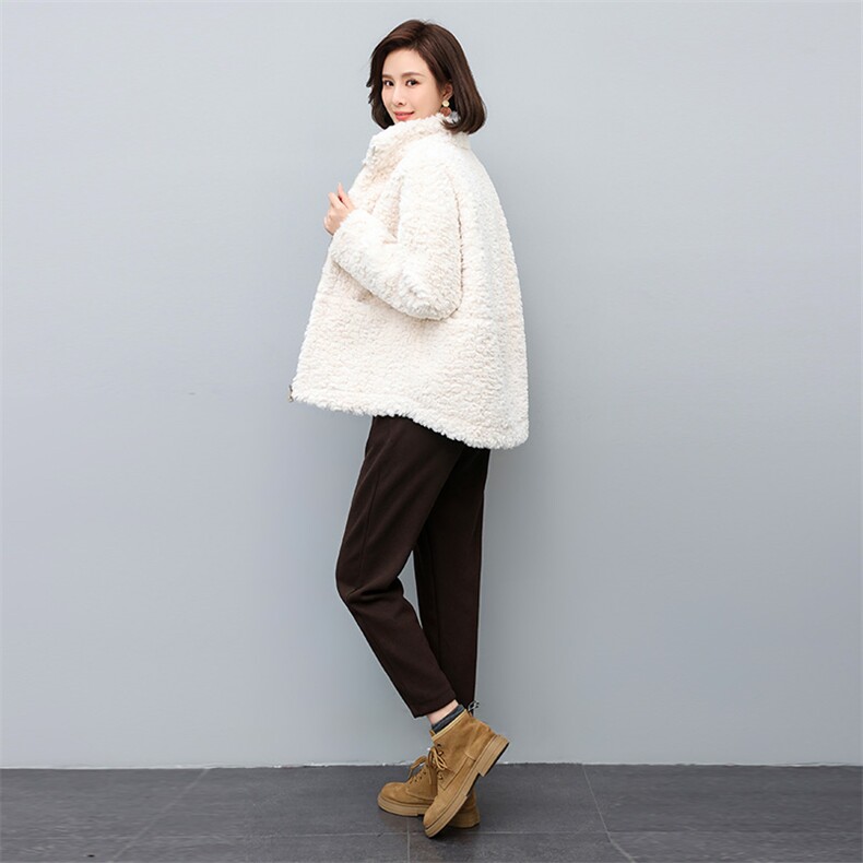 时尚保暖皮毛一体外套显瘦百搭短款仿羊羔毛大衣，女装皮草，鑫鑫格