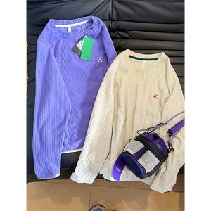 高品 秋冬情侣舒适水波纹抓绒套头卫衣长袖T恤打底男女 A1166-P43图片