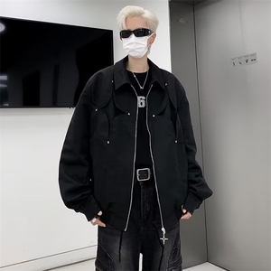 韩系短款垫肩外套男春秋季小众设计感工装飞行服外穿夹克 WT64图片