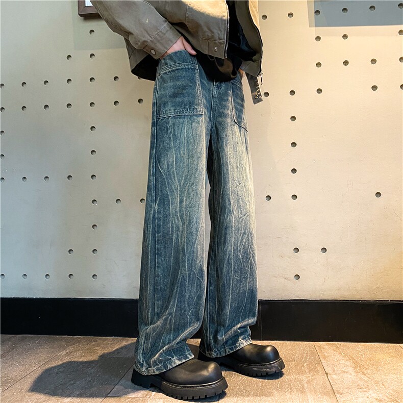 抖音品质秋季新款美式复古水洗直筒牛仔裤B315-K24328-p65控88,男装牛仔裤,电商B315