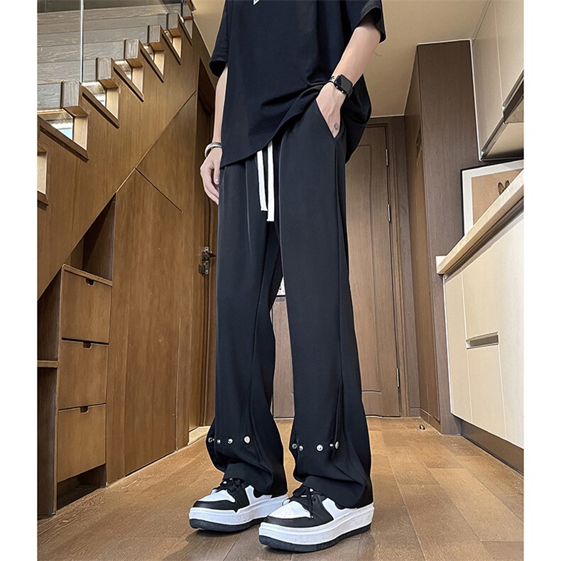 美式高街hiphop冰丝铆钉微喇休闲裤货号K2425P55,男装休闲裤,电商A063