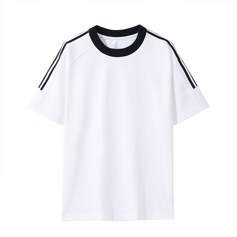 重磅三条杠纯棉短袖T恤男新款美式宽松半袖潮牌打底衫上衣男，男装T恤，航轩羊绒