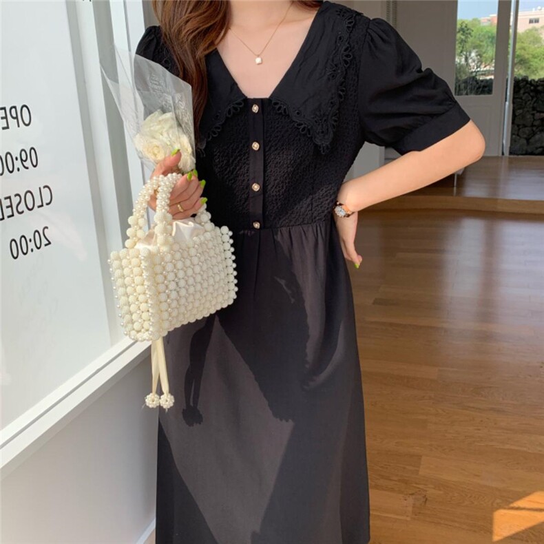 夏季新款V领连衣裙，女装连衣裙，墨初