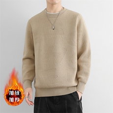 加绒保暖针织衫圆领保暖加厚内搭抗起球毛衣舒适打底衫JR2426P85，男装针织衫/毛衣，星座914