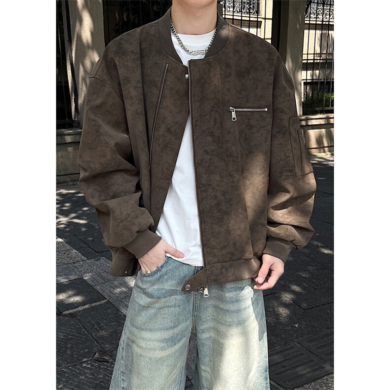 百搭痞帅机能风飞行机车皮衣短款棒球服外套 5Q1121-TP80138图片