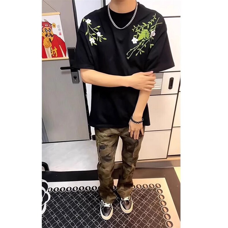 万针全刺绣工艺抖音得物高品质260克重磅纯棉双纱美式高街短袖T恤图片