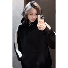 得物二开拼接加绒卫衣男连帽套头时尚外套A266-WY90-P50加绒60，女装短外套，电商A266