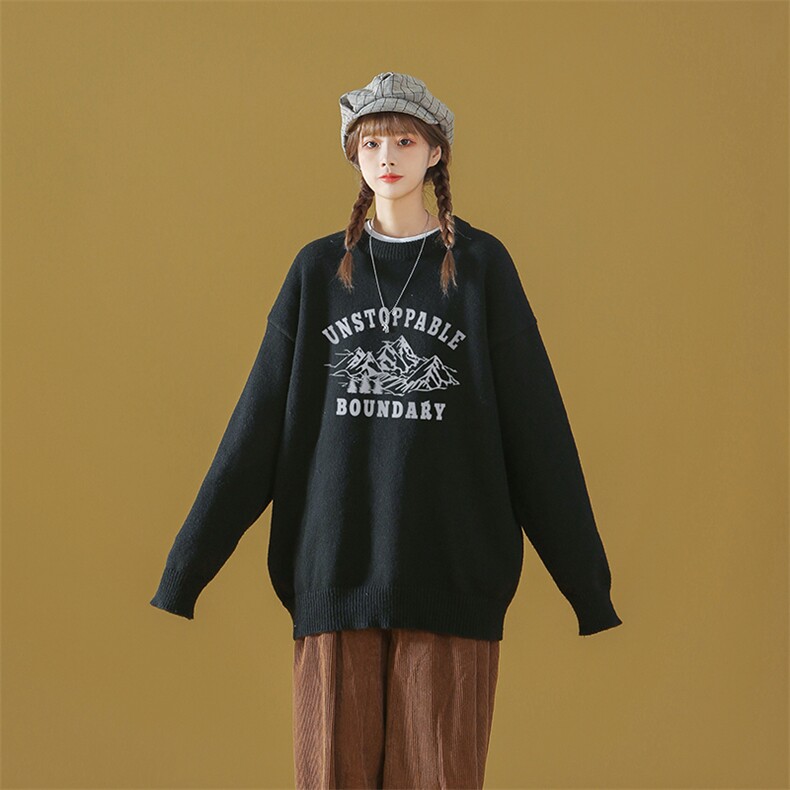 中性风秋/冬新款时尚印花百搭保暖圆领宽松套头毛衣M1026P50控68,男装针织衫/毛衣,A247A