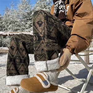 8XL-M羊羔绒裤子男冬季加绒加厚民族风重磅针织棉裤大码KZ023P78图片